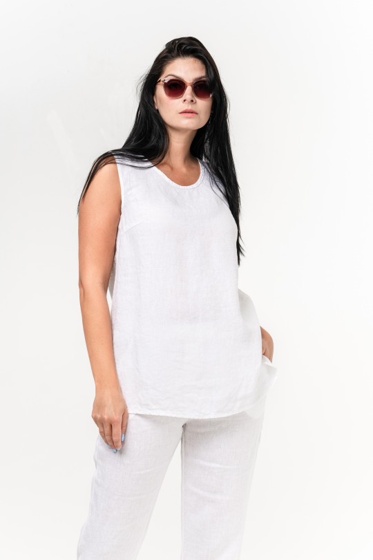 Elegant women's top made of natural linen sleeveless - 030/white
