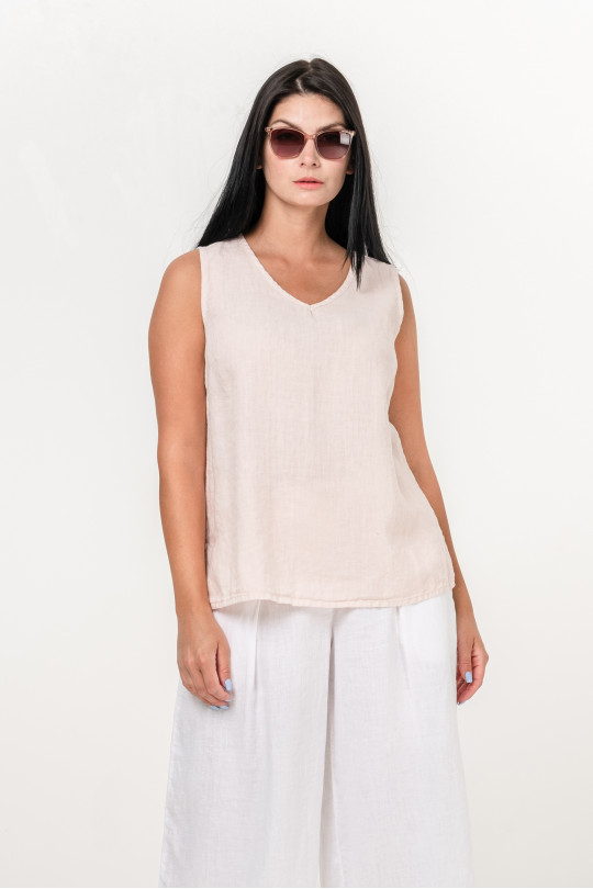 Elegant women's top made of natural linen sleeveless - 030/powder