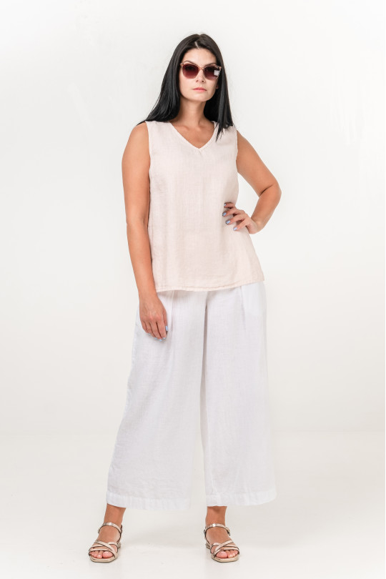 Elegant women's top made of natural linen sleeveless - 030/powder