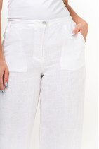 Женские брюки палаццо из натурального льна на  молнии, с карманами - 1002/white