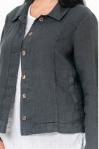 Женский жакет из натурального льна с карманами, длинным рукавом, перламутровыми пуговицами. Бохо стиль - 1011/grafit