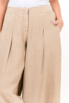 Женские брюки палаццо из натурального льна на  молнии, с карманами - 1014/light-beige