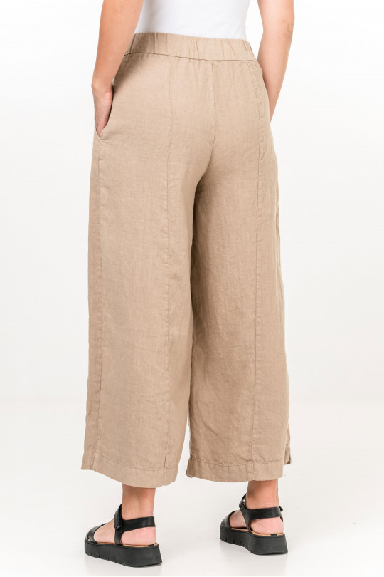 Women natural linen palazzo pants with zipper and pockets - 1014/light-beige