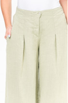 Женские брюки палаццо из натурального льна на  молнии, с карманами - 1014/pistachio