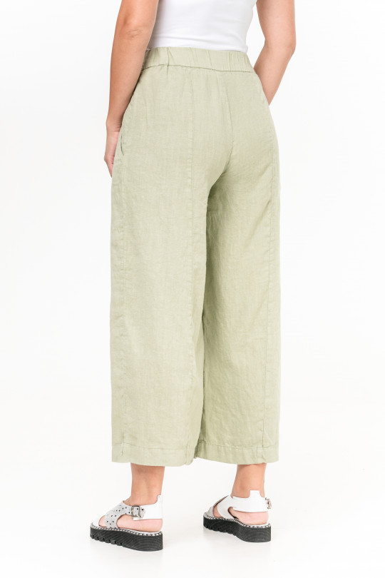 Women natural linen palazzo pants with zipper and pockets - 1014/pistachio
