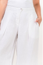 Женские брюки палаццо из натурального льна на  молнии, с карманами - 1014/white