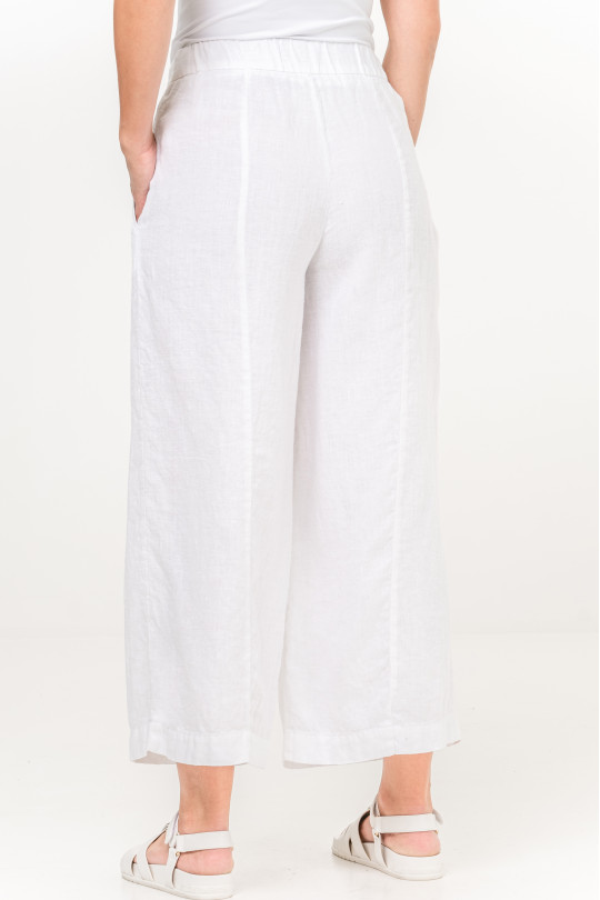 Женские брюки палаццо из натурального льна на  молнии, с карманами - 1014/white