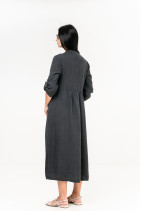 Женское платье из натурального льна с карманами, длина рукава 2/3 - 1025/grafit