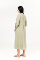 Женское платье из натурального льна с карманами, длина рукава 2/3 - 1025/pistachio
