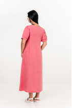 Женское платье из натурального льна с карманами, коротким рукавом - 1033/rose