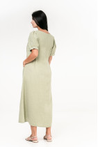 Женское платье из натурального льна с карманами, коротким рукавом - 1033/pistachio