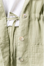 Женский жакет из натурального льна с капюшоном карманами, длинным рукавом, перламутровыми пуговицами - 1070/pistachio