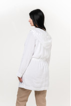 Женский жакет из натурального льна с капюшоном карманами, длинным рукавом, перламутровыми пуговицами - 1070/white