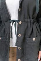 Женский жакет из натурального льна с капюшоном карманами, длинным рукавом, перламутровыми пуговицами - 1070/grafit