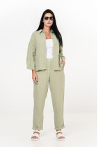 Женская льняная рубашка из натурального льна с длинным рукавом, перламутровыми пуговицами - 4013-pistachio