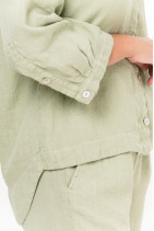 Женская льняная рубашка из натурального льна с длинным рукавом, перламутровыми пуговицами - 4013-pistachio