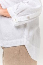 Женская льняная рубашка из натурального льна с длинным рукавом, перламутровыми пуговицами - 4013-white