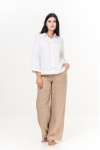 Женская льняная рубашка из натурального льна с длинным рукавом, перламутровыми пуговицами - 4013-white
