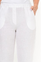 Классические женские брюки из натурального льна на резинке с карманами - 449/white