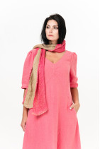 Женское платье из натурального льна с карманами, коротким рукавом - 8041/rose
