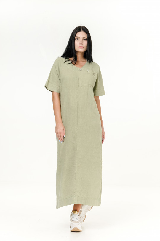 Women dress made of natural linen with short sleeves - 8044/pistachio