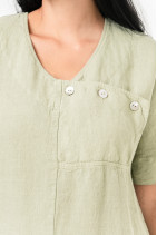 Женское платье из натурального льна с коротким рукавом - 8044/pistachio
