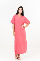 Женское платье из натурального льна с коротким рукавом - 8044/rose