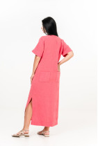 Женское платье из натурального льна с коротким рукавом - 8044/rose