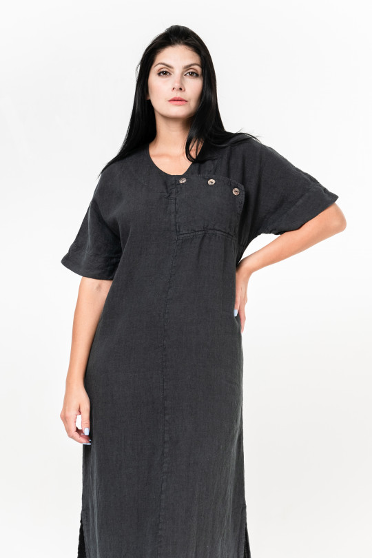Women dress made of natural linen with short sleeves - 8044/grafit