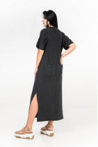 Женское платье из натурального льна с коротким рукавом - 8044/grafit