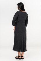 Женское платье из натурального льна с длинным рукавом - 8060/grafit