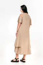 Женское платье из натурального льна с коротким рукавом - 8062/light-beige