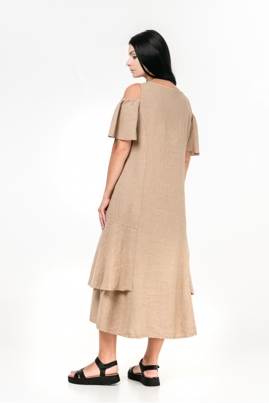 Women dress made of natural linen with short sleeves - 8062/light-beige