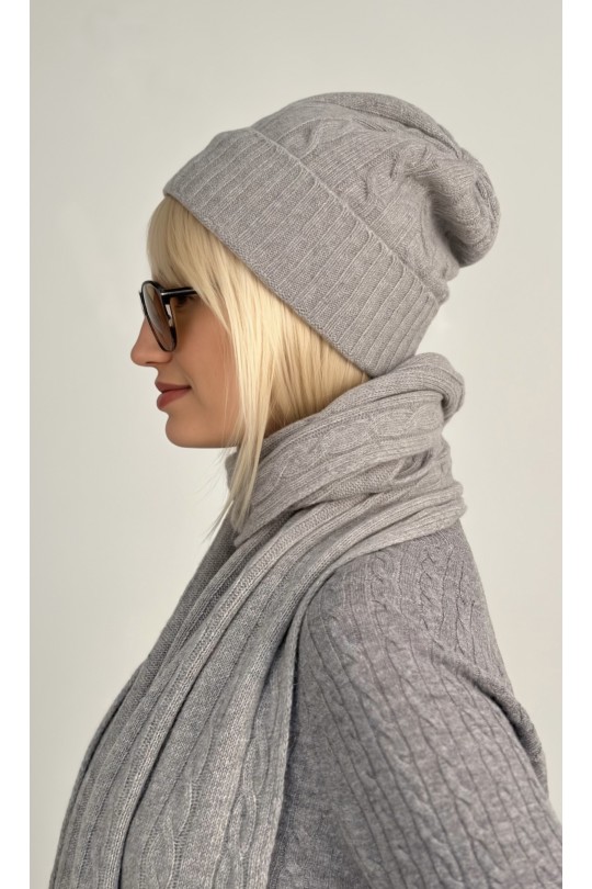 Wool hat Cable made from high quality Italian yarn - 10% cashmere, 90% wool /grey